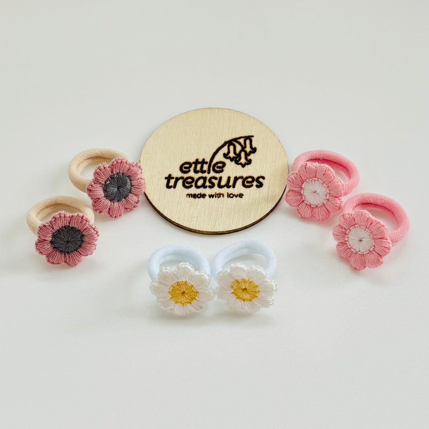 Baby toddler embroidered flower hair bobbles