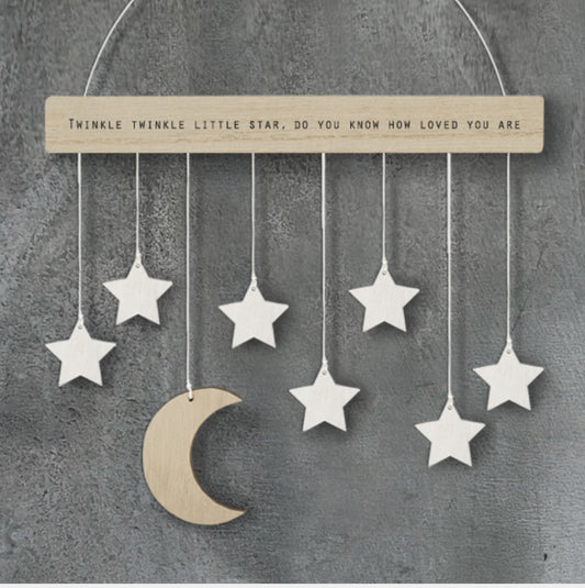 East of India Wooden twinkle moon and stars hanging