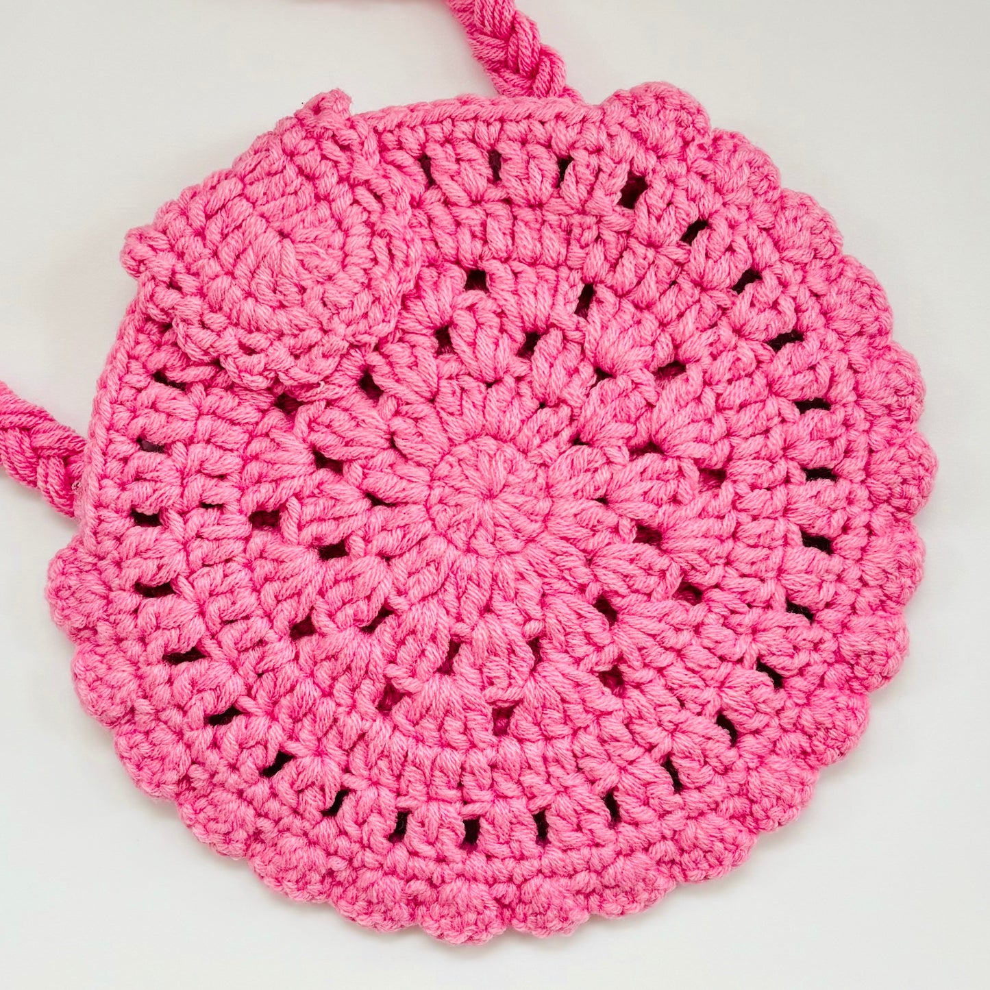 Pink crochet bag